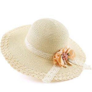 Kids Elegant Cream Sun Hat with Floral Accent
